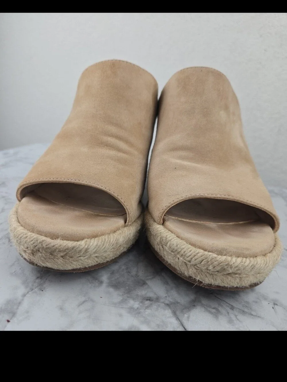 Stuart Weitzman Beige Suede Espadrille Wedge Slide